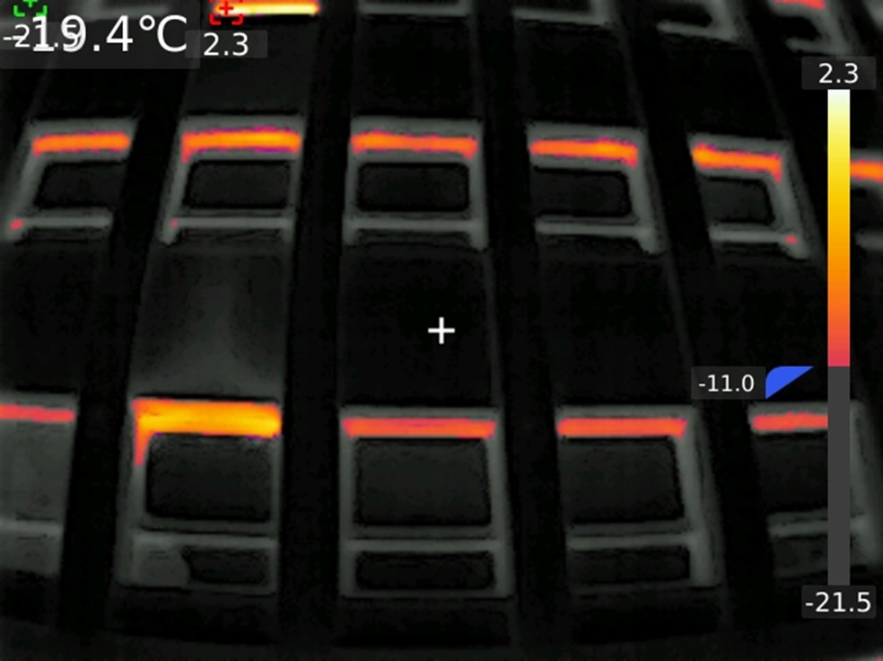 Termokamera - Snímka po nastavení rozpätia teplôt medzi -11 až +21 stupňov