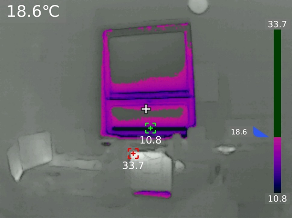 Termokamera - Snímka po nastavení rozpätia teploty pod 19 stupňov